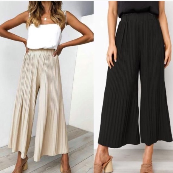 SUPER Wide Leg Crop Elastic Waist Pants Black - Picture 1 of 8